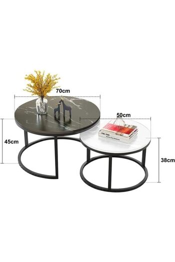 Türkiye Set Of 2 Modern Round Nesting Coffee And Snack End Table With Metal Frame