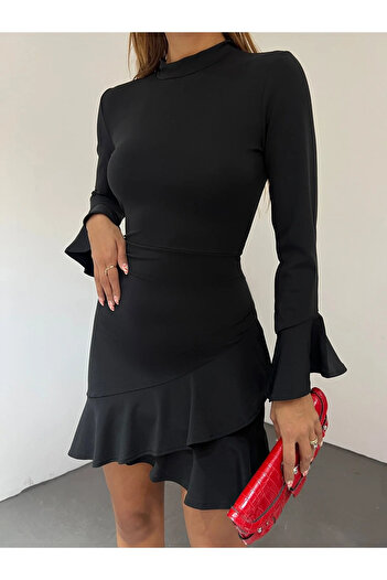 Fav Style Γυναικείο Μίνι Φόρεμα με μακρυμάνικη φούστα με γιακά
