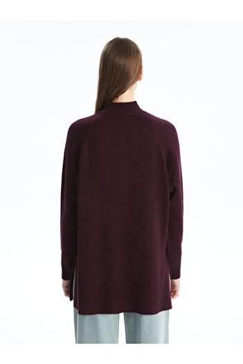 LC Waikiki LCW Modest Bej Dik Yaka Düz Oversize Kadın Triko Tunik