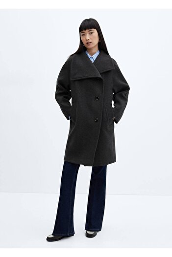 MANGO Woman Maxi wool coat with flap