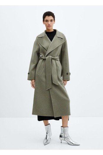 MANGO Woman Woolen Coat - Belt Detailed