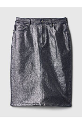 GAP Kadın Mavi Denim Parlak Midi Etek