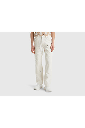 United Colors of Benetton Men's Cream Worker Denim Trousers