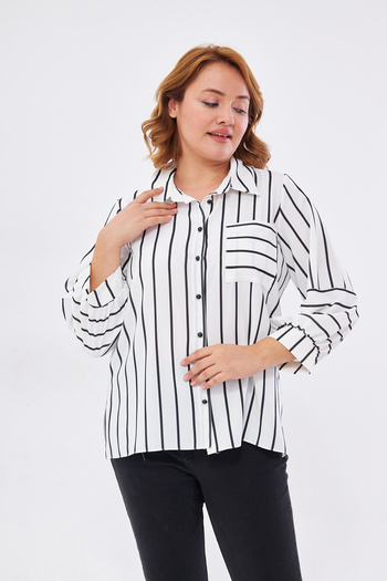 UNIQUE LADY Striped Small and Large Size Pocket Detailed Shirt