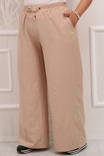 Eslina 39025 Plus Size Beige Star Airobin Wide Leg Elastic Waist Trousers