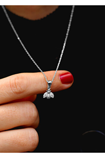 Own Jewelry Minimal Arı Kolye Rodyum Kaplama 925 Ayar Gümüş