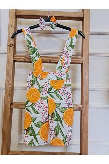 KÜÇÜĞÜM BUTİK Orange Patterned Salopette and Bow Tie (Salopet-Papion)