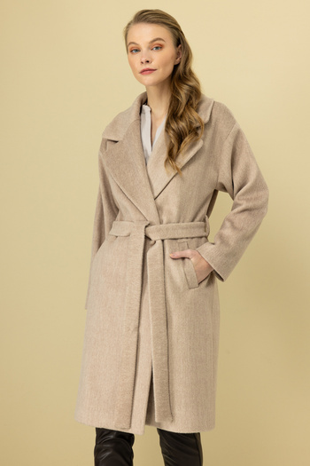 Ekol Double Breasted Collar Waist Belted Coat