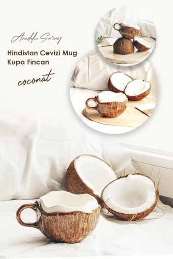 Anadolu Saray El Yapımı Seramik Hindistan Cevizi Tasarım Mug Kupa Fincan Handmade Mug Fincan Kahve Kupası- 1 ADET