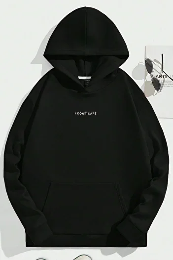 Know Black Oversize Unisex Sweatshirt - 3 Thread, I Dont Care Print, Hooded Hoodie
