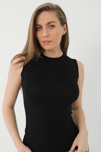 Arma Yıldız Black Women's Bamboo T-Shirt Crew Neck Sleeveless Undershirt
