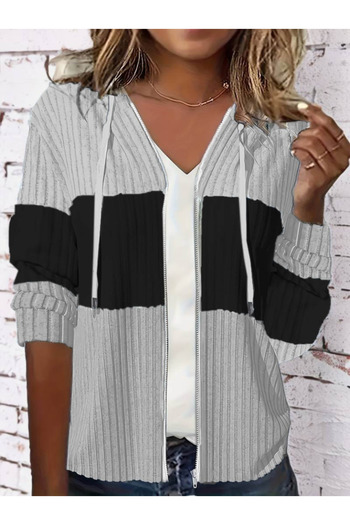 Gökyüzü Moda Women's Long Sleeve Hooded Front Zip Block Print Hooded Camisole Jacket