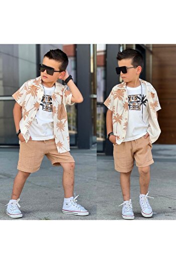 RAPAPA Boy's Shorts Set - Muslin Palm, 3 Pieces, Bottom Top Set 11613