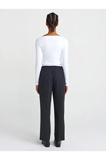 Dilvin 71582 Double Waistband Wide Leg Trousers-Anthracite