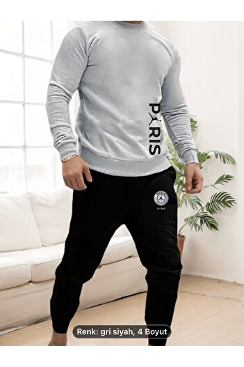 NEW TRENDY COLLECTİON 2-Thread Combed Cotton Cycling Round Neck Tracksuit Set Thejorparis Printed Sweatshirt-Sweatpants