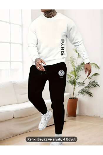 NEW TRENDY COLLECTİON 2-Thread Combed Cotton Cycling Round Neck Tracksuit Set Thejorparis Printed Sweatshirt-Sweatpants