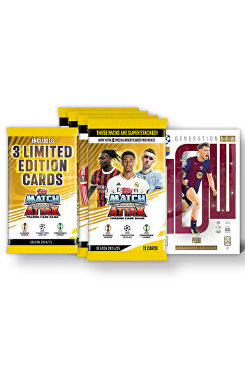 TOYFEST بطاقات Topps Match Attax 24-25 UEFA لكرة القدم Mega Multipack - 52 بطاقة (48 بطاقة + 3 L.E.+1 حصريًا)