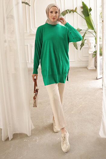 İmajButik Πράσινο Εποχιακό Mercerized Casual Knitwear Tunic