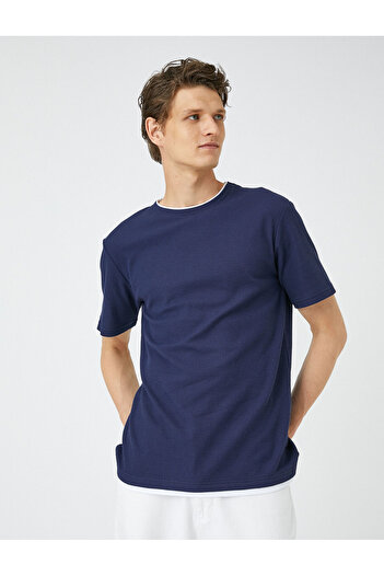 Koton Κοντό μανίκι Basic T-Shirt γιακά με λεπτομερή υφή και λεπτή εφαρμογή