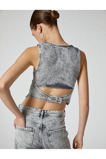 Koton Denim Vest V-Neck Buttoned Comfortable Fit Cotton