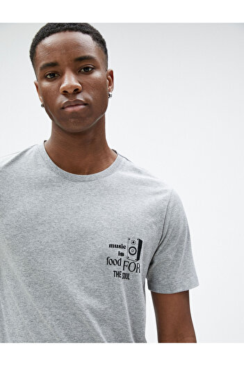 Koton Σλόγκαν εμπριμέ T-Shirt Crew Neck Slim Fit Κοντό μανίκι