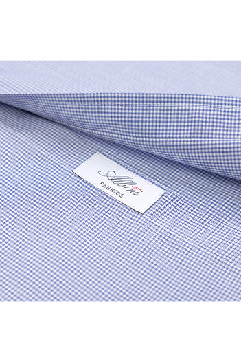 Germirli Albini Exclusive Navy Blue Gingham Patterned Buttoned Collar Tailor Fit Cotton Shirt