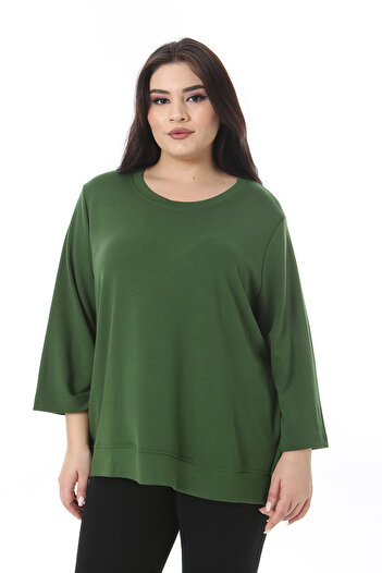 Şans Women's Plus Size Green Crew Neck Sweatshirt 65N38539