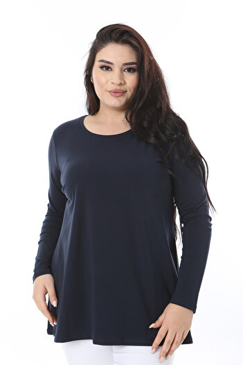 Şans Women's Plus Size Navy Blue Crew Neck Sweatshirt 65N38539