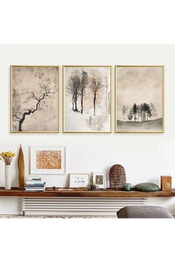 Linacci Triple Gold Metal Tree Brown Poster Glass Painting Set