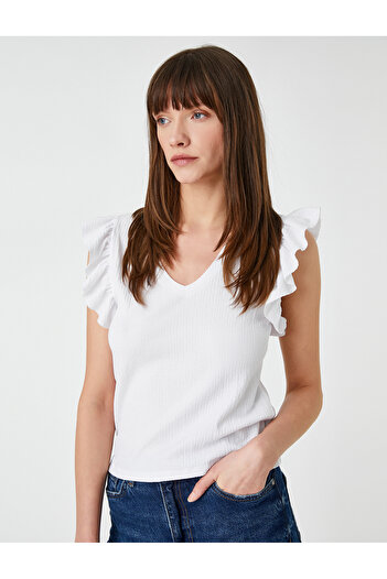 Koton V-Neck Tank Top with Flounce Detail Sleeveless