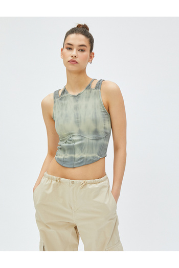 Koton Crop Athlete Corset with Window Detail and Batik Pattern