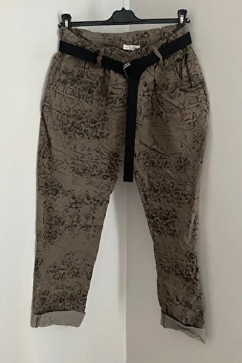 AYASOFYA OTANTIK Women's Italian Mink Skinny Lycra Trousers with Elastic Waist Belt and Leopard Print