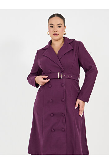 Styli Plus Size Notch Collar Belted Blazer Midi Dress