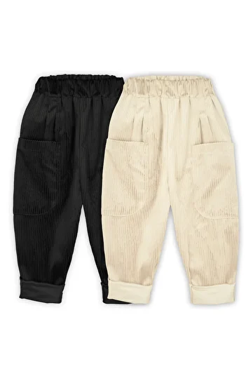 Catz Kids Pack of 2 Soft Velvet Boyfriend Pants (Black&Cream)