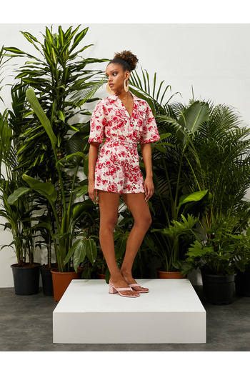 Koton Floral Cotton Shorts with Waist Detail