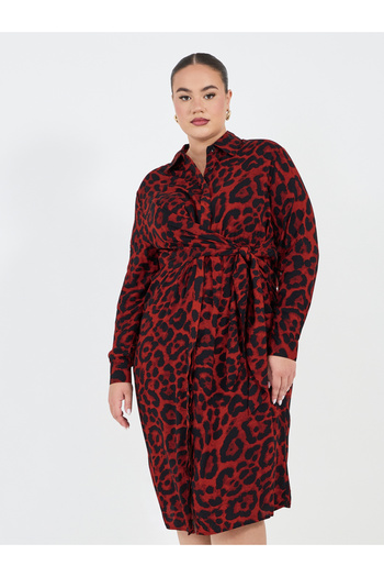 Styli Plus Size All Over Print Shirt Midi Dress