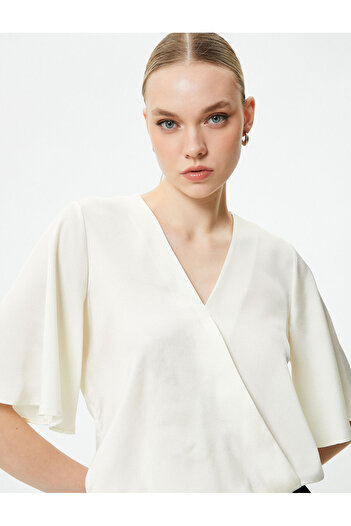 Koton Double-breasted Blouse V-neck Short Sleeve
