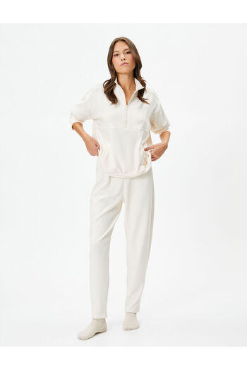 Koton Pajama Top Half Zipper Stand Collar Kangaroo Pocket