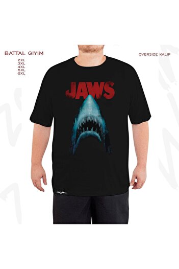 ZOKAWEAR Τυπωμένη αφίσα κλασικής ταινίας Jaws - Μαύρο μπλουζάκι με μεγάλο καλούπι