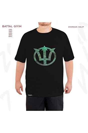 ZOKAWEAR Oversize Poseidon Printed Battal (Bol) Mold Μαύρο T-Shirt