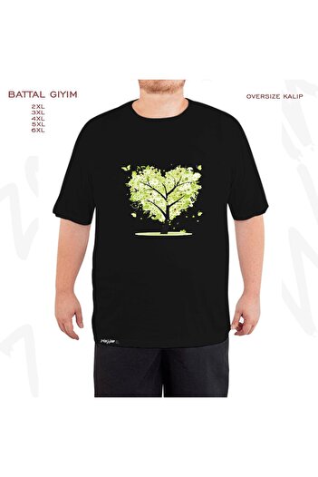 ZOKAWEAR Υπερμεγέθη Heart Tree Illustration Illustration Printed Battal (Bol) Mold Μαύρο T-Shirt