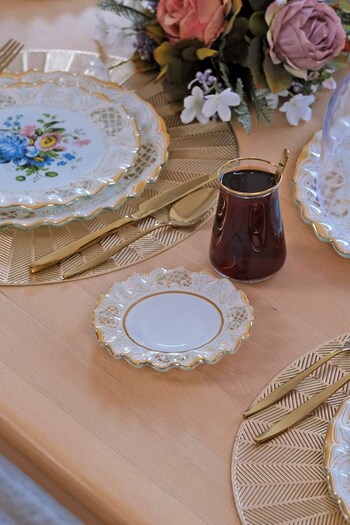 Glore Tiete Gold Gilded Glass Tea Plate Set for 6 People