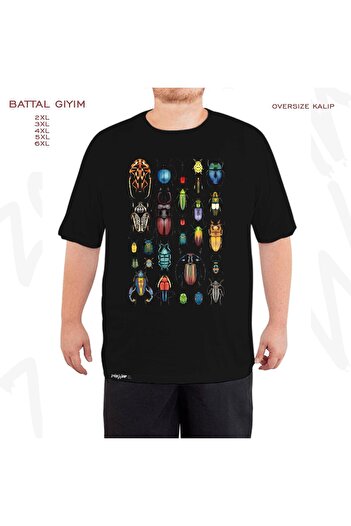 ZOKAWEAR Oversize Beetle Collection Printed Battal (Bol) Mold Μαύρο T-Shirt