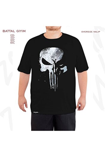 ZOKAWEAR Μαύρο μπλουζάκι Oversize Punisher v3 με στάμπα μεγάλου μεγέθους (πολύ)