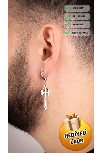 Piercing Market Steel & Silver أقراط نموذجية من الفأس المتدلي من الفولاذ للرجال لا تشوه الصدأ