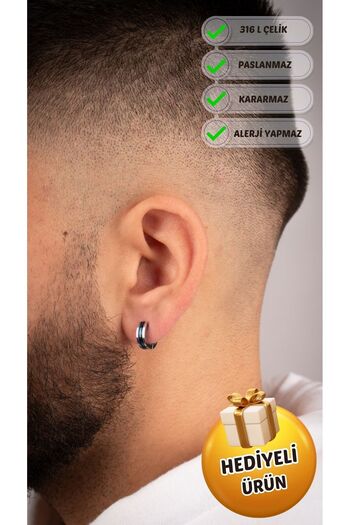 Piercing Market Steel & Silver أقراط رجالية من الفولاذ بتصميم خاص باللون الأزرق المينا لا تبهت وتتلاشى