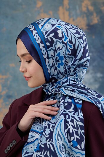 İpekhan Mavi Hint Vual Şal - 5004-01