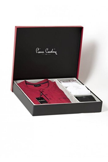 Pierre Cardin Men's Wide Mould 5 Pieces Boxed Claret Red Pjamas Clothing Set