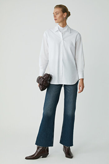 ETHIQUET Modest Amarabb Women's 100% Organic Cotton Oversize Fit Poplin Cuffed White Plus Size Shirt