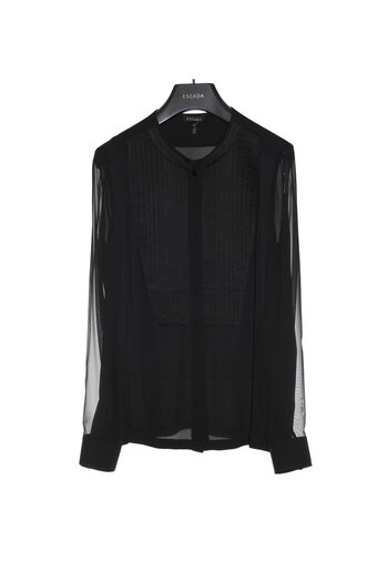 Escada Round Neck Transparent Detailed Black Silk Shirt